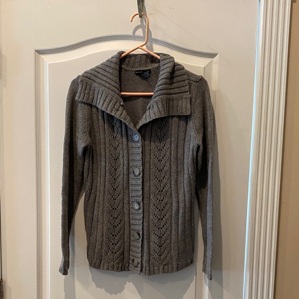 New York & Company Charcoal Cable Knit Cardigan
